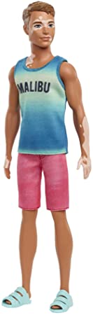 Barbie Ken Fashionistas Doll #192, Brown Cropped Hair, Vitiligo, Malibu Tank, Red Shorts, Blue Sandals, Toy for Kids 3 to 8 Years Old