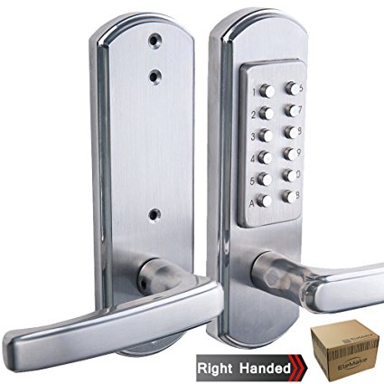 Elemake Right Handed Keyless Push Button Lock Door Keypad Mechanical Security - Upgrade (NOT Deadbolt,Only for Single Borehole Door, Borehole Smaller than Dia. 2-1/8”,Need Drill Additional 4 Holes)