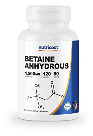 Nutricost Betaine Anhydrous Capsules 1500mg, 60 Servings - Gluten Free, Non-GMO, 750mg Per Cap, 120 Capsules