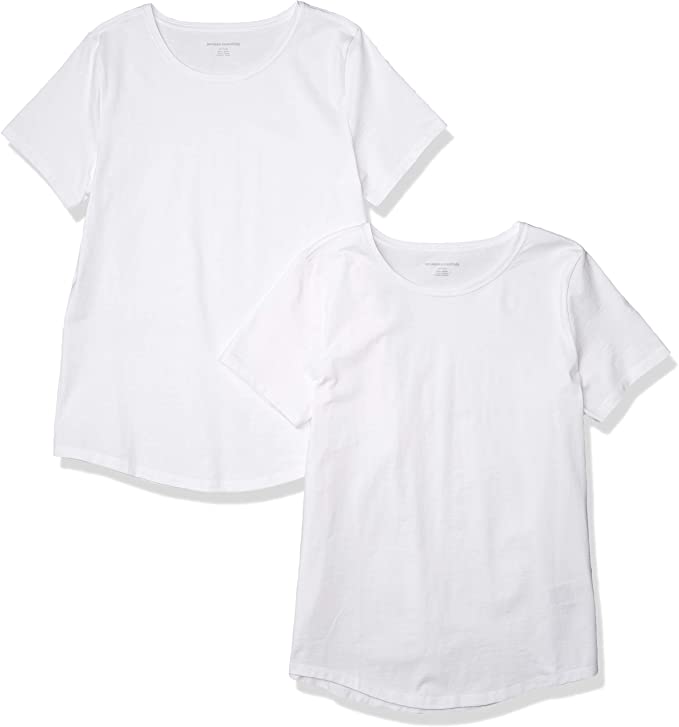 Amazon Essentials Women's 2-Pack Classic-Fit 100% Cotton Short-Sleeve Crewneck T-Shirt