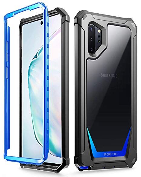 Galaxy Note 10 Plus Rugged Clear Case, Poetic Full-Body Bumper Cover, Support Wireless Charging, Without Built-in-Screen Protector, Guardian, Case for Samsung Galaxy Note 10  Plus 5G, Blue