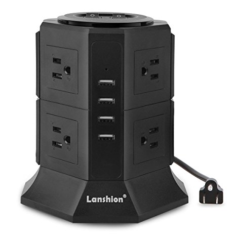 Lanshion 8 Outlet Surge Protector Power Strip with 4 USB Charging Ports 1875W Desktop USB Charging Station with 6.5-Feet Long Power Cord, 1000 Joules,UL Listed (Black)