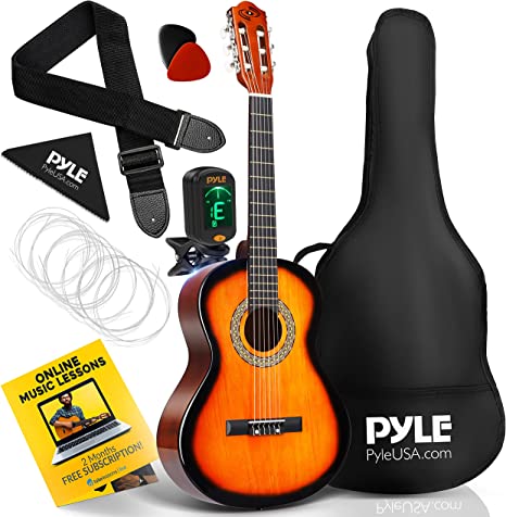 Pyle Classical Acoustic Guitar 36 Inch Junior Size Beginner Starter Kit Steel String Guitarra Acustica Bundle Pack with Gig Bag, Tuner, Picks, Strap for Students Practice, Kids, Adults