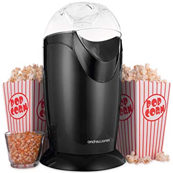 Andrew James Classic Popcorn Maker Machine | 8 Retro Style Popcorn Boxes | Makes Delicious Low Fat Snacks | 1200W | Black
