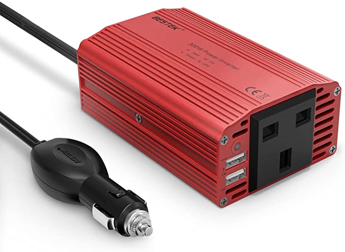 BESTEK 300W Power Inverter DC 12V to 230V AC Converter with AC Outlet and 4.8A Dual USB Car Charger