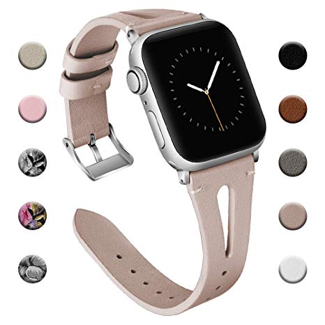 iGK Leather Band Compatible for Apple Watch Band Strap 38mm 40mm 42mm 44mm, Soft Breathable Leather Wristbands Sport Slim Bracelet Replacement Bands Compatible for iWatch Apple Watch Series 5, Series 4, Series 3, Series 2, Series 1