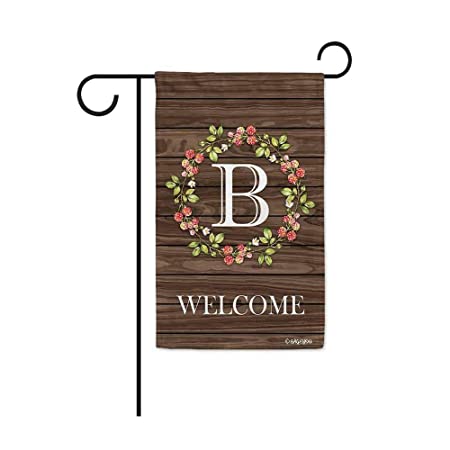 BAGEYOU Welcome Wreath Floral Spring Summer Decorative Garden Flag Monogram Initial B Decor Yard Banner Family Flag 12.5X18 Inch Printed Double Sided