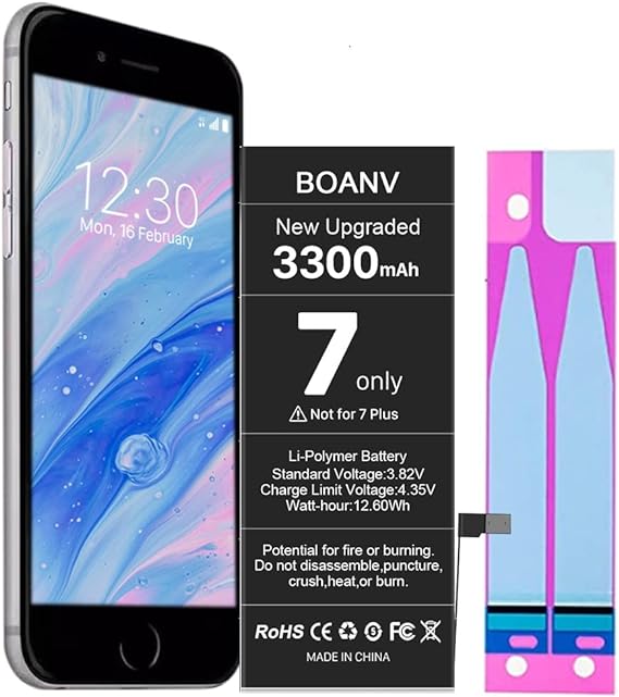 3300mAh Battery for iPhone 7 (Upgraded), BOANV Ultra High Capacity Replacement 0 Cycle Battery for iPhone 7 A1660 A1778 A1779 (No Tools)