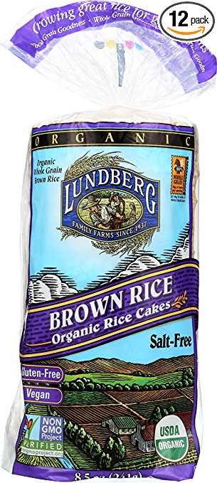 Lundberg Family Farms Organic Brown Rice Cakes, Salt-Free, 8.5 Ounce (Pack of 12)