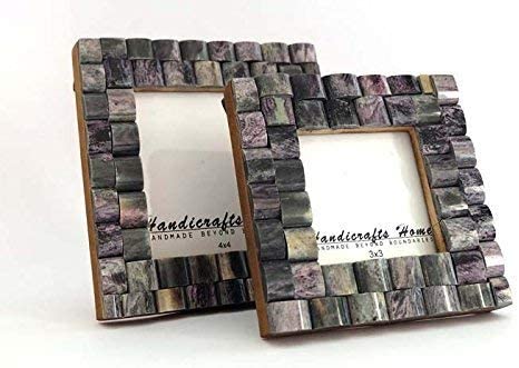 Picture Photo Frame Cornice Chain Arts Inspired Handmade Naturals Bone Frames Set of 2 Size 3x3 & 4x4 Inches Grey