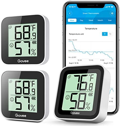 Bundle-3 Items: Govee Temperature Humidity Sensor 3 Pack, Mini Bluetooth Hygrometer Thermometer with App Alert & Data Storage, Indoor Digital Thermometer Hygrometer with Data Export