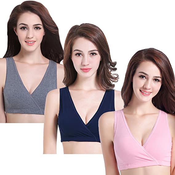 CAKYE 3 Pack Maternity Nursing Bra for Sleep Cotton Breastfeeding Bras