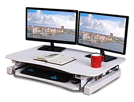 ApexDesk ZT Series Height Adjustable Sit to Stand Electric Desk Converter, 2-Tier Design with Large 36x24" Upper Work Surface and Lower Keyboard Tray Deck (Electric Riser, White)