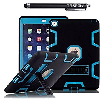 iPad Air 2 Case, TabPow [Triple Layer][Shockproof][Kickstand][Heavy Duty] Hybrid Rugged Drop Proof Defender Case Cover with Stand For Apple iPad Air 2 with Retina Display / iPad 6th Generation [FREE SCREEN PROTECTOR   STYLUS BUNDLE], Blue