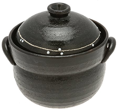 Kotobuki 190-811 Japanese Stripe and Dots Earthenware Rice Pot, Black
