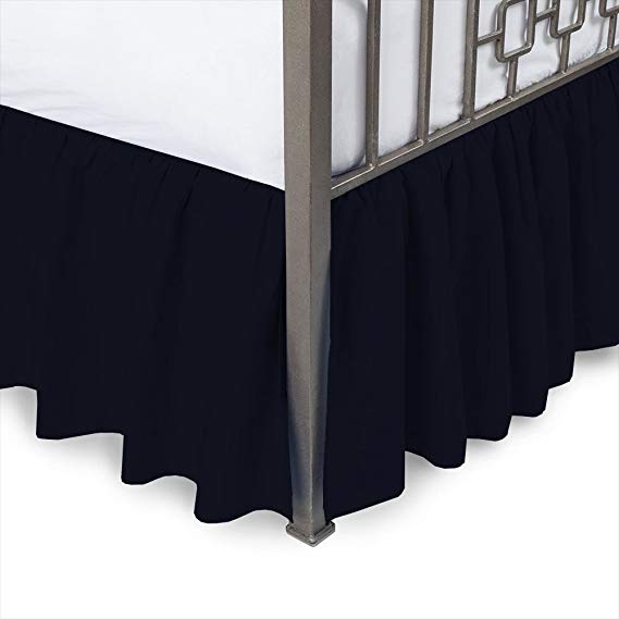 Sleepwell Navy Blue Solid, Twin-XL Size Ruffled Bed Skirt 18 inch Drop Split Corner,100 Percent Pure Egyptian Cotton 400 Thread Count, Wrinkle & Fade Resistant