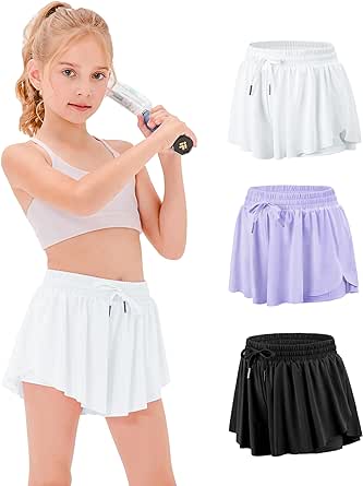 Stelle Girls Flowy Shorts with Pockets Athletic Running Skirt High Waist Butterfly 2 in 1 Sports Short 5-16 Years