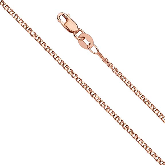 14k Yellow OR White OR Rose/Pink Gold Solid 1.5mm Flat Open wheat Chain Necklace with Lobster Claw Clasp