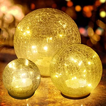 Glass Ball LED Light Christmas Wireless Crackle Glass Light Warm White Night Lamp for Bedroom Living-Room Dresser Nursery Kitchen Garden Restaurant Modern Glass Decoration Glass Craft (3 Pack)