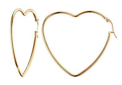 Women's Stainless Steel Gold Plated Heart Shape Hinged Large Hoop Earring,Anti-allergy