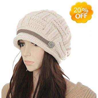YB-store Women's Winter Knit Beanie Cap Warm Earmuffs Slouchy Hat Chunky Cap Button Strap Cap