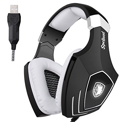 SADES A60S/OMG Wired USB Stereo Gaming Headset Over Ear Headphones with Microphone&Volume Control&Noise Cancelling LED Light for PC/Computer Game/Mac/Laptop (Black/White)