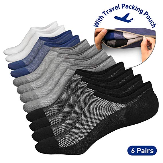 Mens No Show Low Cut Invisible Cotton Socks Non Slip Moisture Wicking 6 Pairs Casual Boat Socks Size 6-11