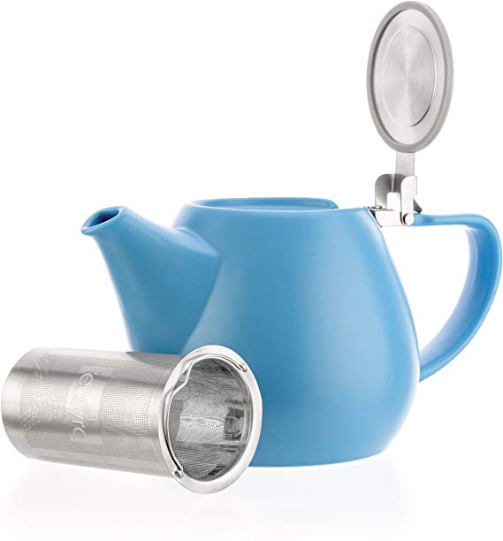 Tealyra - JOVE Porcelain Large Teapot Blue - 1000ml (3-4 Cups) - Japanese Made - High Quality - Stainless Steel Lid and Extra-Fine Infuser to Brew Loose Leaf Tea - 34-Ounce