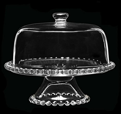 Circleware CG Society Crystal Pearl Glass Cake Plate with Dome, 12" x 9", Clear
