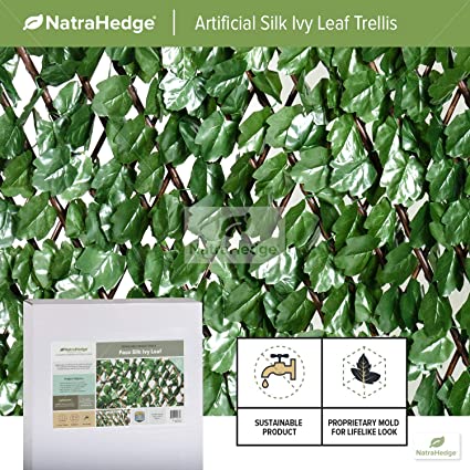 NatraHedge Expandable Faux Ivy Privacy Fence Screen with Premium RealLeaf Artificial Green Ivy Foliage & Wooden Expandable Trellis Frame