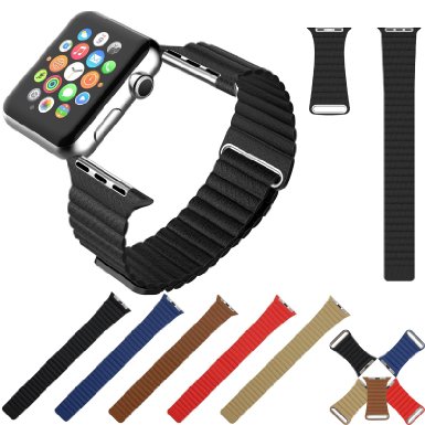 Mr.Pro 42 mm Premium Soft Leather Loop Band Magnet Lock Strap Replacement Band for Apple Watch and All Models, No Buckle Needed - Black