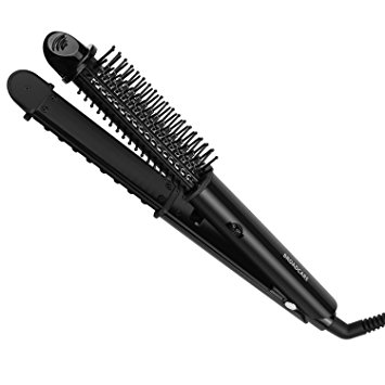BROADCARE 2-in-1 Hot Air Styling Brush, Professional Flat Iron Round Brush and Hair Curling Wand Styling Tool -Black