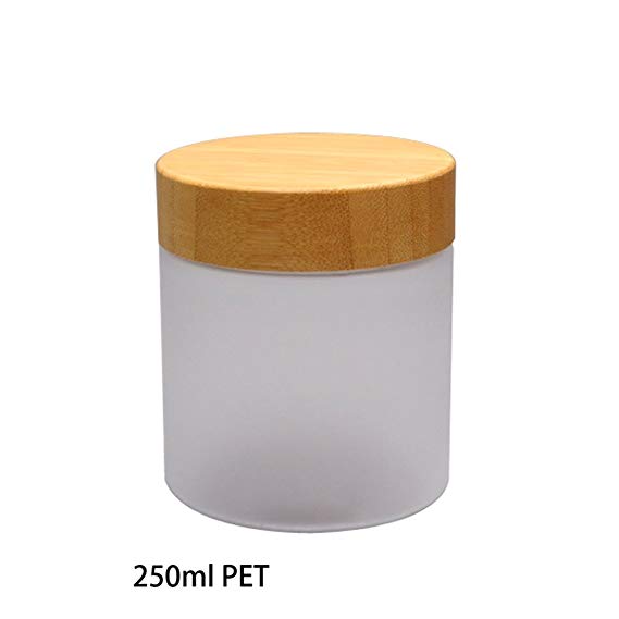 erioctry 250Gram/ML Refillable Plastic Jars with Liners and Environmental Bamboo Lids Frosted Glass Cream Bottle Pot Jars Cosmetic Comtainer