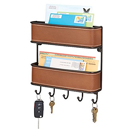 mDesign 2-Tier Mail, Letter Holder, Key Rack Organizer for Entryway, Ktichen - Wall Mount, Brown/Bronze