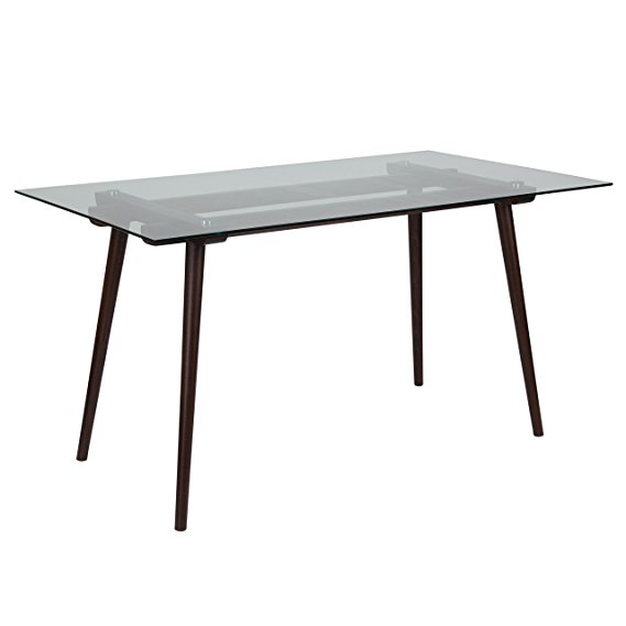 Flash Furniture Meriden 31.5'' x 55'' Solid Espresso Wood Table with Clear Glass Top