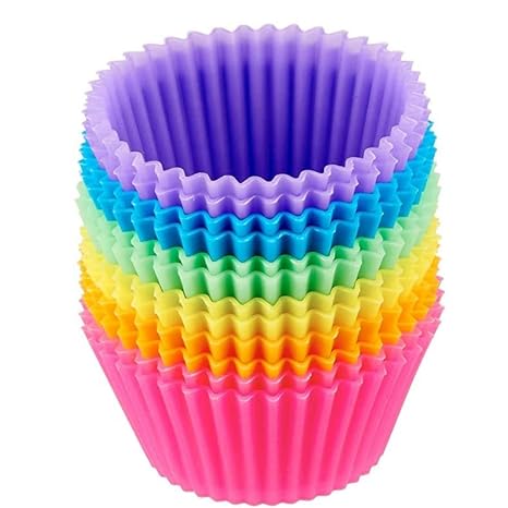 Grizzly 12 Pieces Non-Stick Silicone Bakeware Baking Cake Moulds - Perfect for Cup Cakes, Muffins, Multicolor, (GZ SM-01)