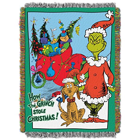 Dr. Seuss How the Grinch Stole, Christmas Smile Tapestry Throw by The Northwest Company, 46 by 60"