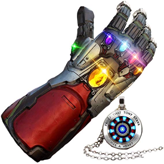 Endgame Iron Man Infinity Gauntlet Latex Replica LED Light Up Toy Cosplay Costume w/Necklace
