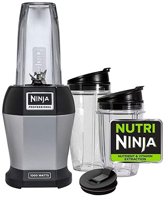 Ninja BL455_30 Nutri Professional Personal Blender Bonus Set with 3-Sip & Seal Single Serves(12, 18, and 24 oz. Cups) & 75-Recipe Cookbook, Stainless Steel/Black