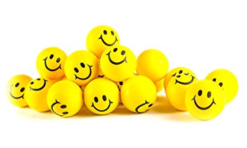 Why Worry? Be Happy! Neon Yellow Smile Funny Face Stress Ball - Happy Smiley Face Stress Balls Bulk Pack of 24 Relaxable 2" Stress Relief Smile Squeeze Balls Fun Toys Christmas Stocking Stuffer