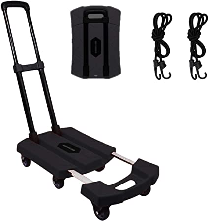 Folding Hand Truck   3inch 6 Wheel-roate Rubber Tires   Break System  Heavy Duty Solid Construction Utility Collapsible Foldable Dolly Trolley Cart Compact & Lightweight for Luggage (Black-3inch tire)