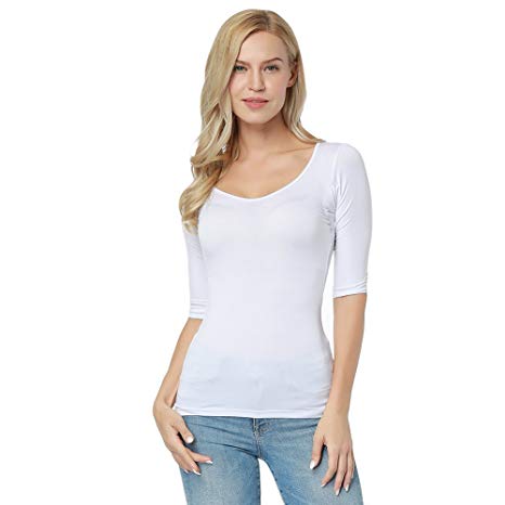 Women's Casual Scoop Neck T-Shirt Basic Solid Slim Fit Top