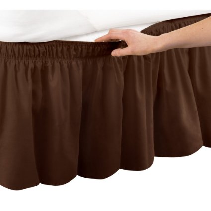 Elastic Bed Wrap Ruffle Bed Skirt, Brown, Queen/King