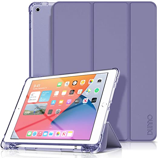 DUNNO iPad 8th/7th Generation Case, iPad 10.2 Case,[Slim Soft Back Shell] Protective Stand Cover with [Auto Sleep/Wake] Built-in Pencil Holder for iPad 10.2 Inch (Gray/Purple)