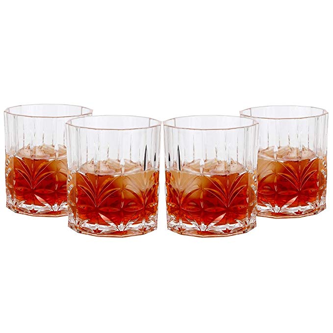 Lily's Home Unbreakable Acrylic Double Old Fashioned Whiskey Tumblers, Premium Glasses are Shatterproof and Ideal for Indoor or Outdoor Use, Reusable, Crystal Clear (13 Oz. Each, Set of 4)