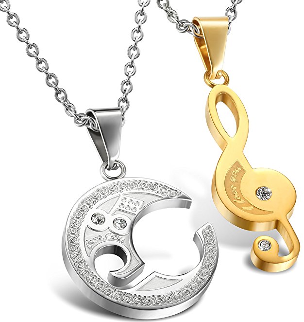 Jstyle Jewelry Stainless Steel Best Friend Puzzle Pendant,Music Note Engraved,with Chain