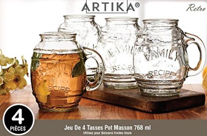 Set of 4 Glass Beer Mugs / Barrel Mugs, 26 Oz / 768 ml