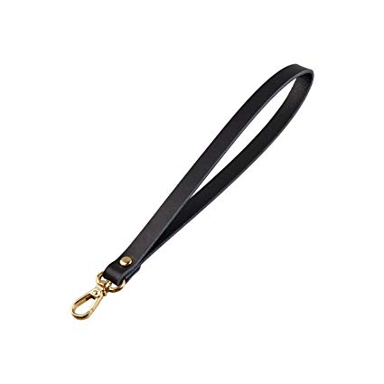 Genuine Leather Wrist Hand Strap Swivel Trigger Clip Snap Lobster Claw Clasp Handmade Key Ring Fob Lanyard (Black-Gold)