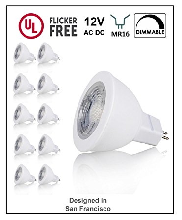 CBConcept UL-Listed MR16 GU5.3 LED Bulbs, 10-Pack, 5 Watt, Dimmable 500 Lumen, Daylight 5000K, 36°Beam Angle, 12V, 50W Halogen Equivalent, Recessed/Landscape LED Lighting | Designed In San Francisco