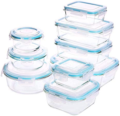 Utopia Kitchen Glass Food Storage Container Set - 18 Pieces (9 Containers   9 Lids) Transparent Lids - BPA Free - for Home Kitchen or Restaurant